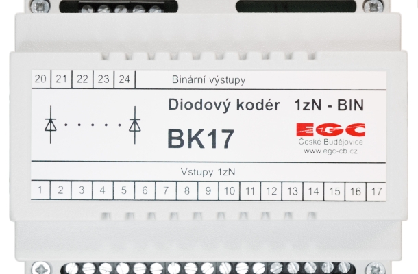 BK17 - převádí výstupní kód 1 z 17 navolené odbočky distribučního transformátoru 110 kV / 22 kV na binární kód